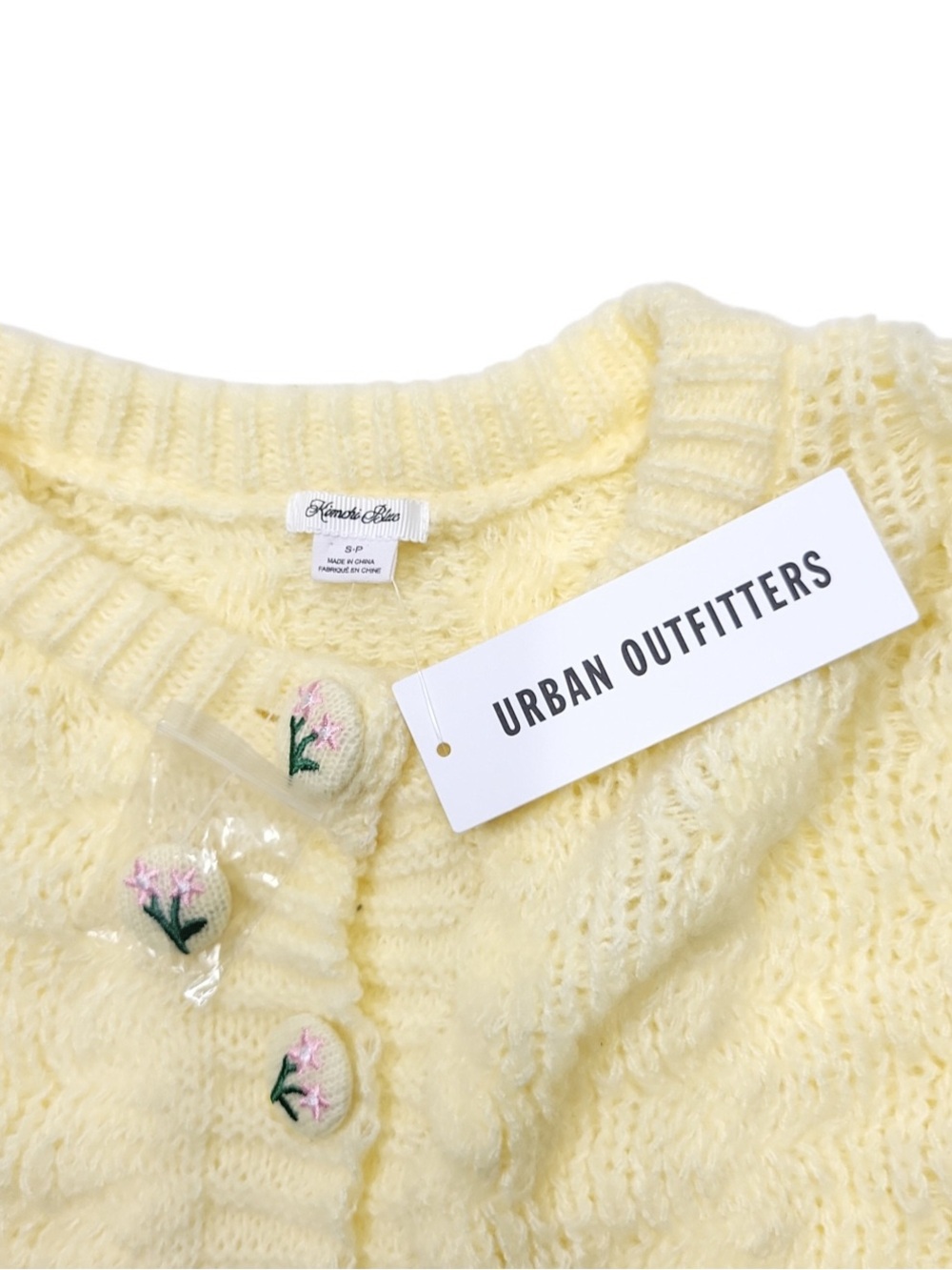 UO Kimchi Blue Maye Floral Button,Short Yellow Cable Knit Cardigan Size:Small - Picture 7 of 10